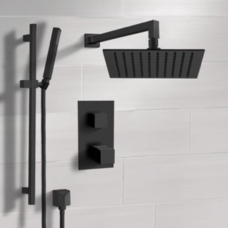 Shower Faucet Matte Black Thermostatic Shower Set with Rain Shower Head and Hand Shower Remer SFR47